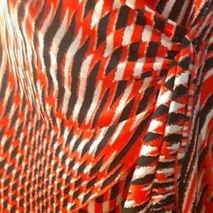 Worthington Red, Blk, Wht Geo blouse, Size M